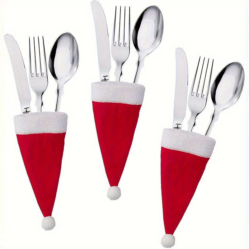 Set of 10 Christmas Hat-Shaped Forks, Festive Tableware, Holiday Party Decor