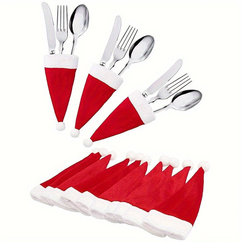 Set of 10 Christmas Hat-Shaped Forks, Festive Tableware, Holiday Party Decor