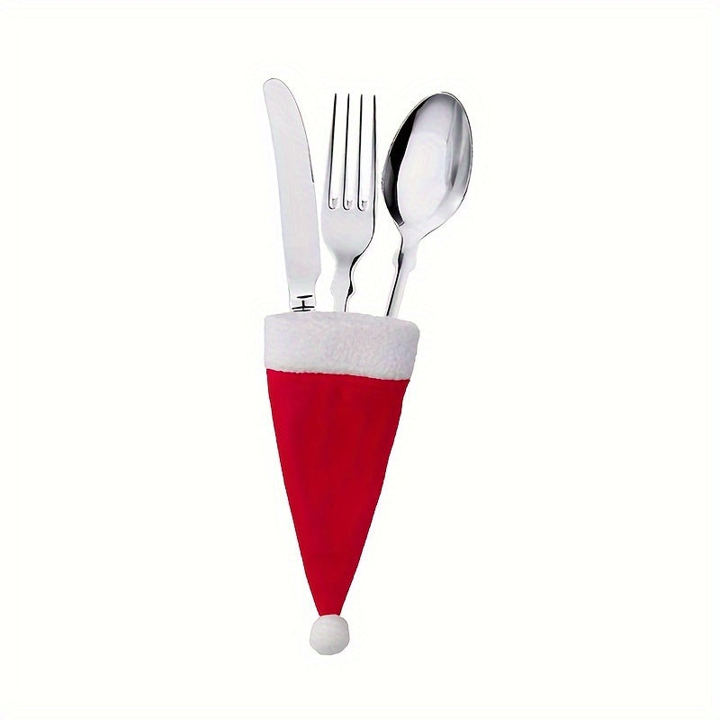 Set of 10 Christmas Hat-Shaped Forks, Festive Tableware, Holiday Party Decor