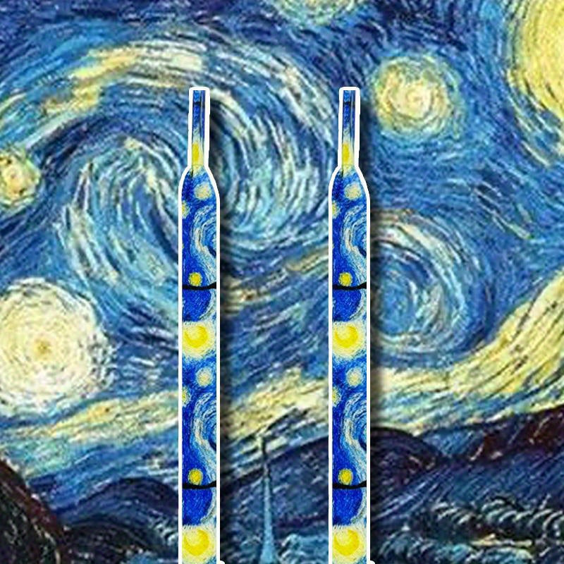 Unisex Canvas Shoe Laces Art Inspired Starry Night Sunflowers Waves