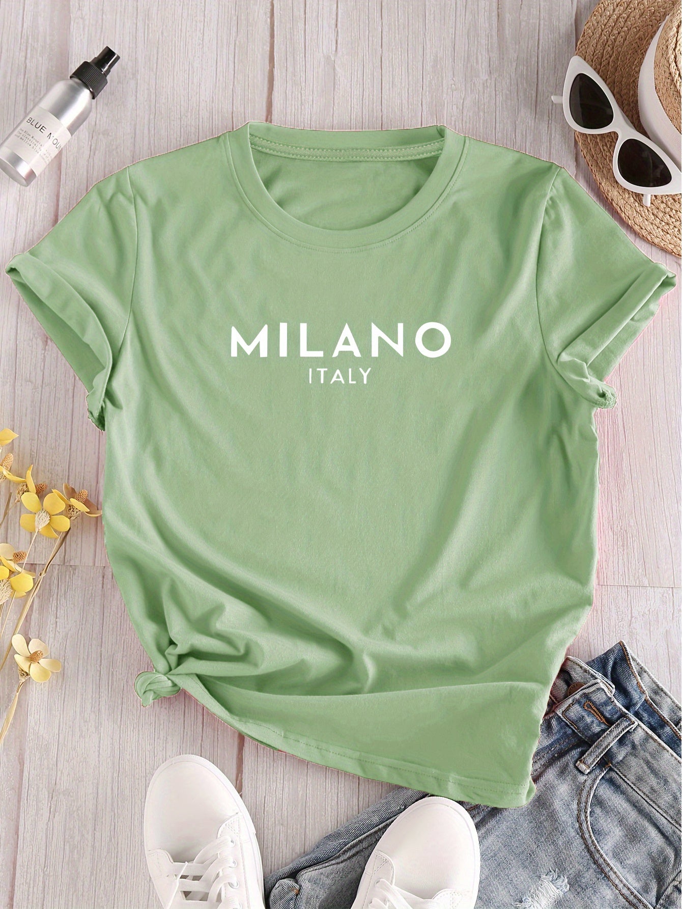Women's Print T-Shirt with Short Sleeves Crew Neck Polyester Blend Spring Summer Fall Collection