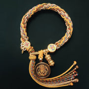 Pulsera trenzada de acero de titanio con bendiciones budistas tibetanas para hombres y mujeres