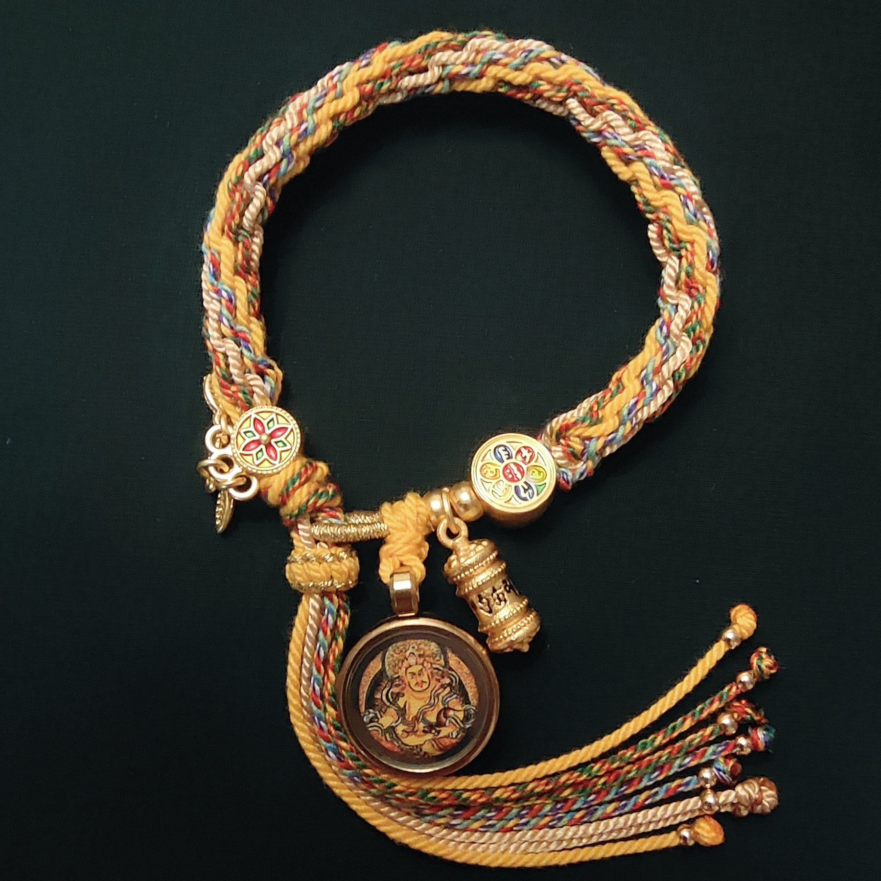 Pulsera trenzada de acero de titanio con bendiciones budistas tibetanas para hombres y mujeres