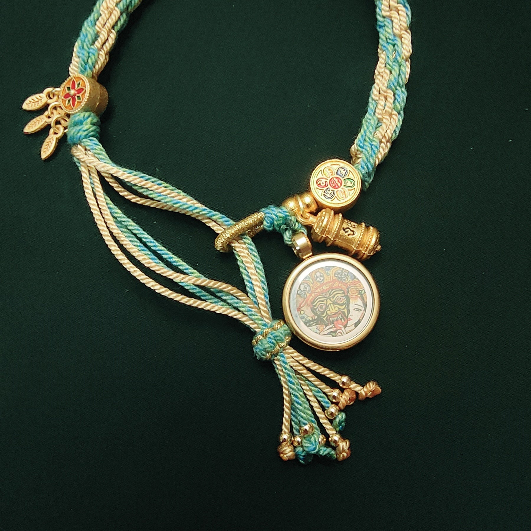 Pulsera trenzada de acero de titanio con bendiciones budistas tibetanas para hombres y mujeres