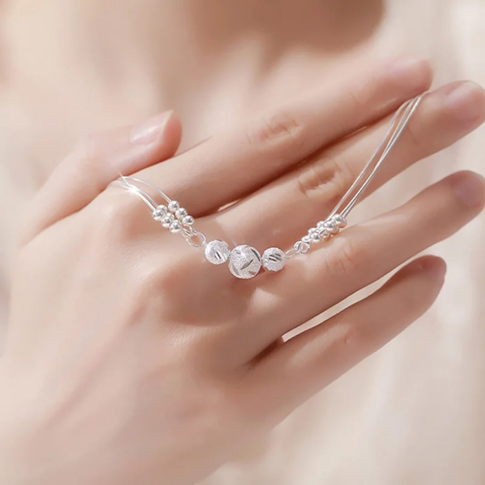 Women Silver-Plated Round Bead Charm Bracelet Copper Y2K Style Gift