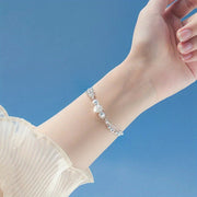 Women Silver-Plated Round Bead Charm Bracelet Copper Y2K Style Gift