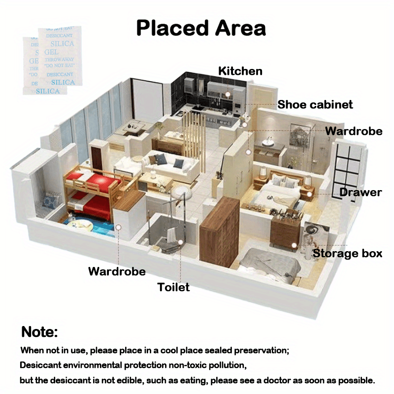 20 dona Silikon Dezikant Namlikni O'zlashtiruvchi Saqlash shkafi, Poyabzal, Elektronika uchun