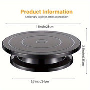 11-Inch Rotating Turntable for Pottery and Cake Decorating Black Plastic Display Stand