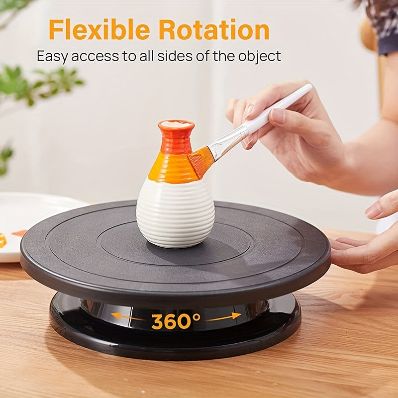 11-Inch Rotating Turntable for Pottery and Cake Decorating Black Plastic Display Stand