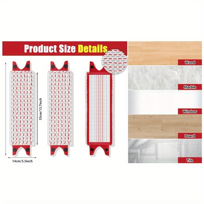 Red Microfiber Mop Pads 4-Pack Easy Attach for Hard Floor Cleaning