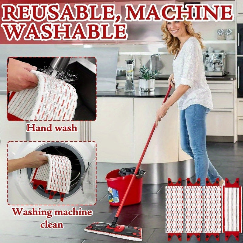 Red Microfiber Mop Pads 4-Pack Easy Attach for Hard Floor Cleaning