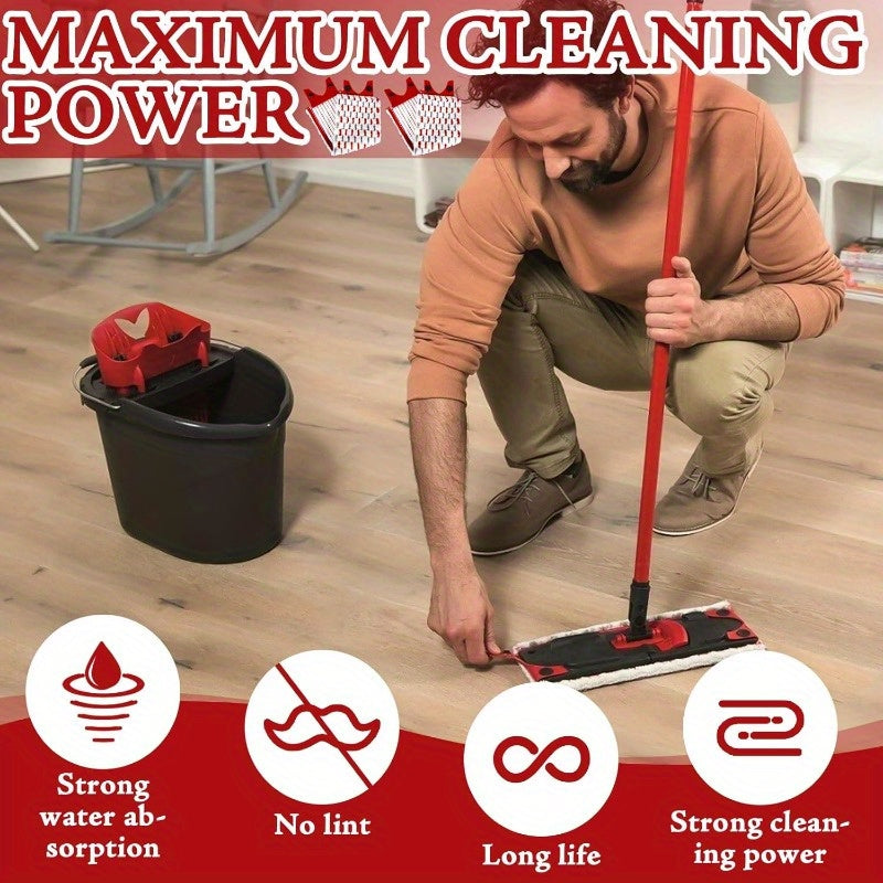 Red Microfiber Mop Pads 4-Pack Easy Attach for Hard Floor Cleaning