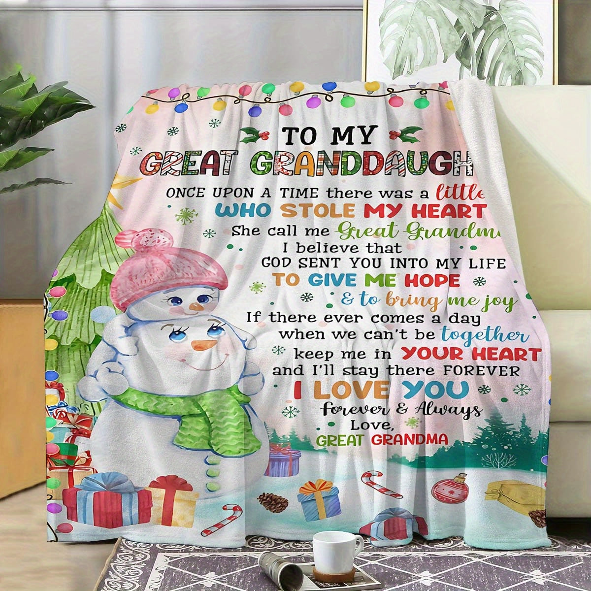Cozy Flannel Throw Blanket for Granddaughter with Heartfelt Letter All-Season Plush Gift
