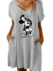 Women's Plus Size Lounge Dress Cartoon Print V-Neck Nightdress