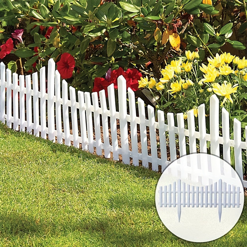 12 Pieces White Plastic Garden Fence Stakes for Flower Beds and Lawn Edging