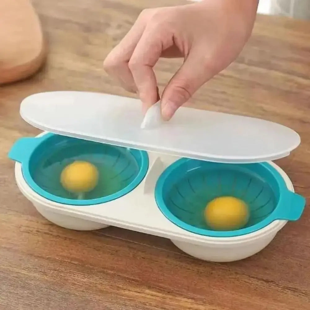 Microwave Egg Poacher BPA-Free Plastic Dual Chambers Non-Stick Kitchen Tool