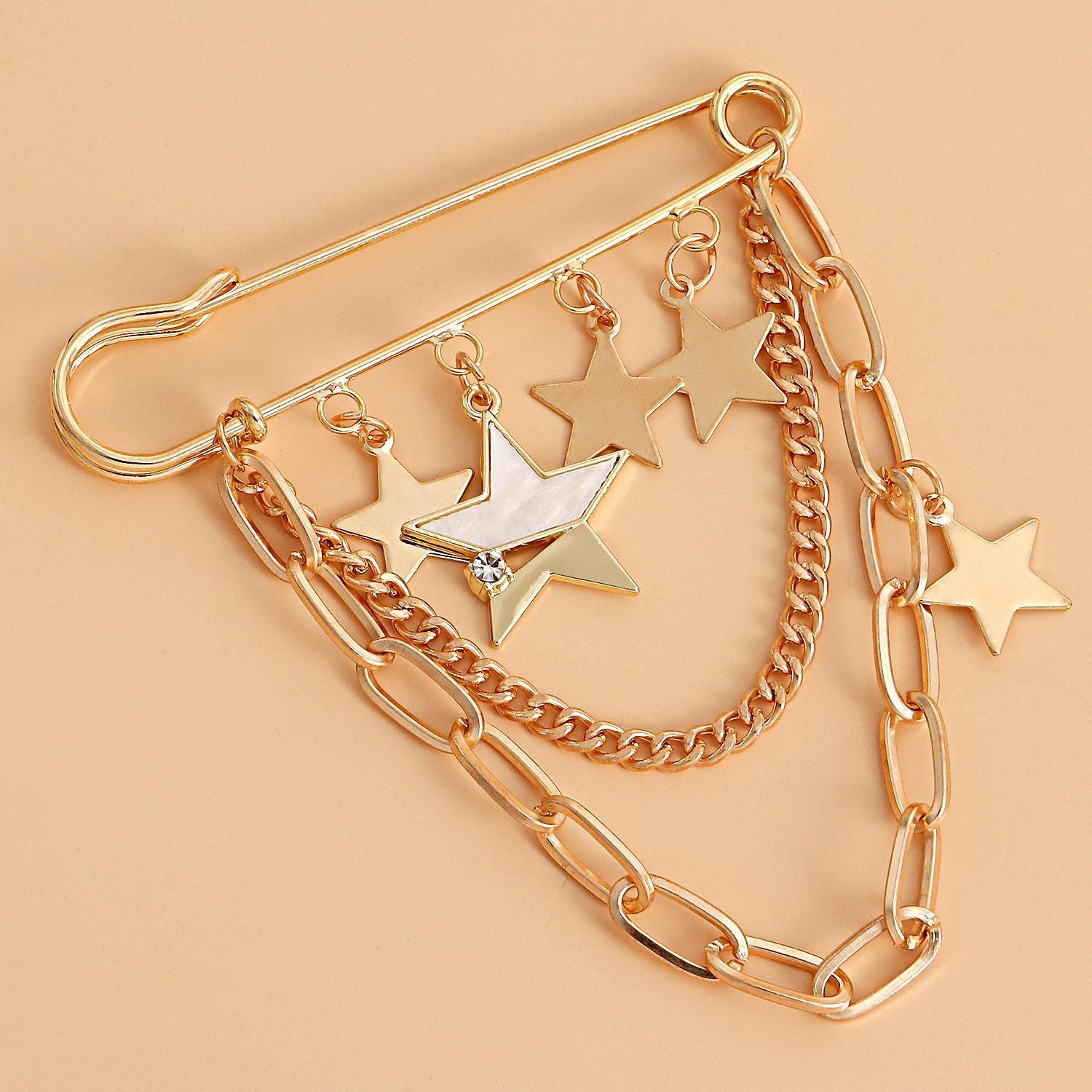 Unique Punk Star Pendant Brooch with Long Tassel Geometric Alloy Jewelry for Women