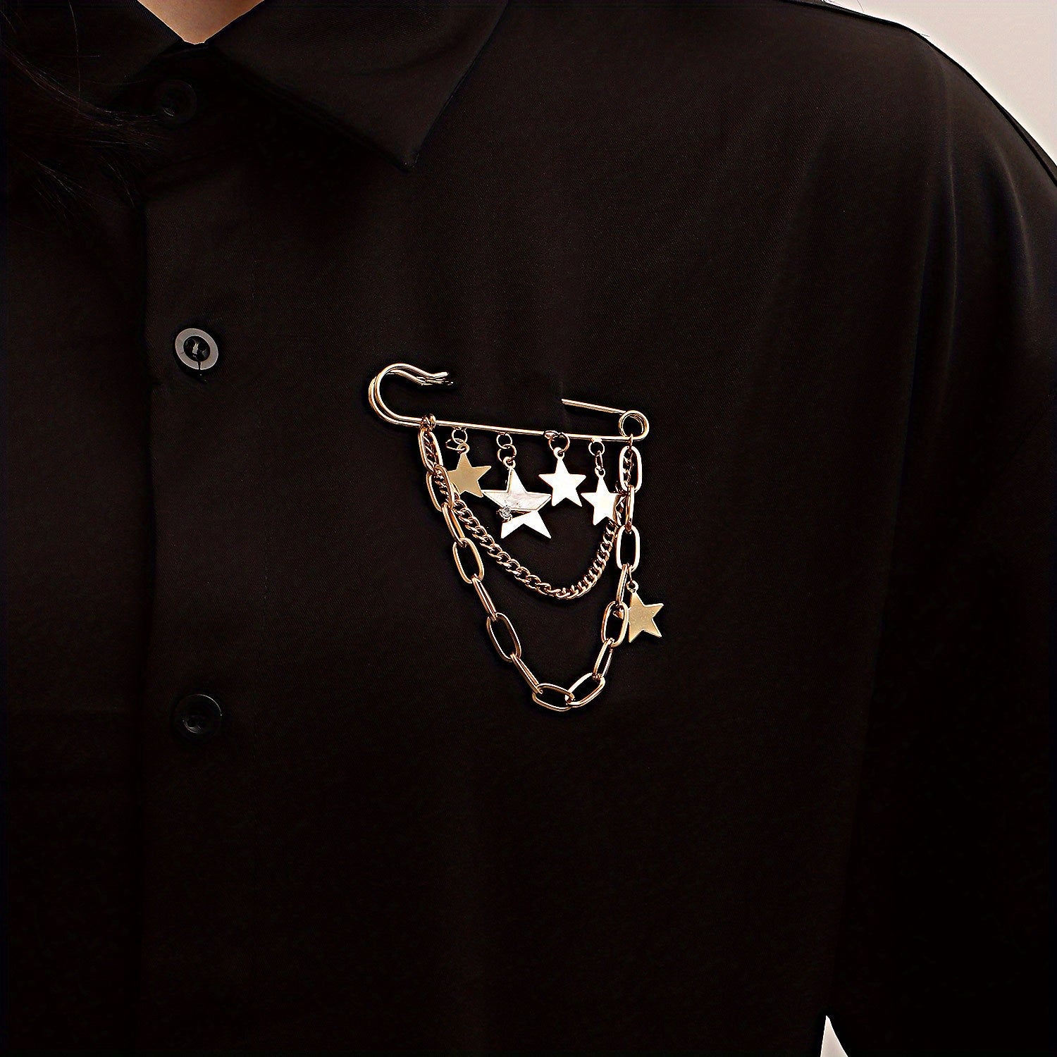 Unique Punk Star Pendant Brooch with Long Tassel Geometric Alloy Jewelry for Women