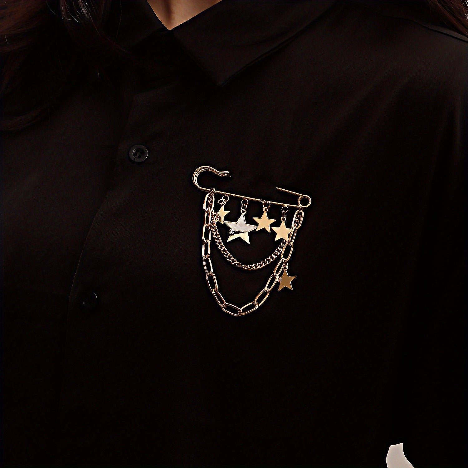 Unique Punk Star Pendant Brooch with Long Tassel Geometric Alloy Jewelry for Women