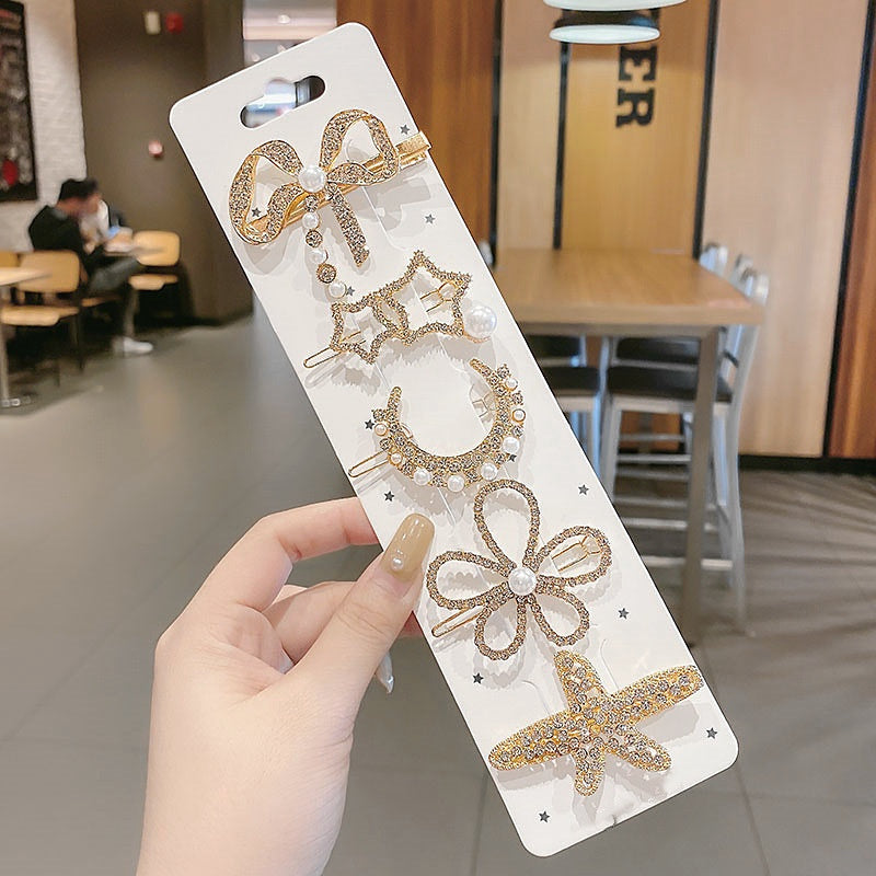 6-Piece Mixed Color Korean Diamond Hair Clips for Women