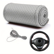 Universal PU Boshqaruv g'ildirak qoplamasi, chidamli, tutqichli, qizil tikuvlar, 38cm, avtomobil aksessuari