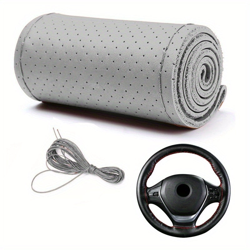 Universal PU Boshqaruv g'ildirak qoplamasi, chidamli, tutqichli, qizil tikuvlar, 38cm, avtomobil aksessuari