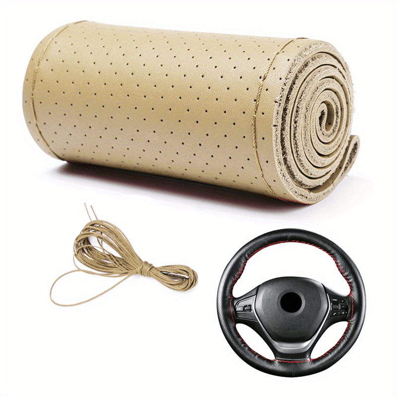 Universal PU Boshqaruv g'ildirak qoplamasi, chidamli, tutqichli, qizil tikuvlar, 38cm, avtomobil aksessuari