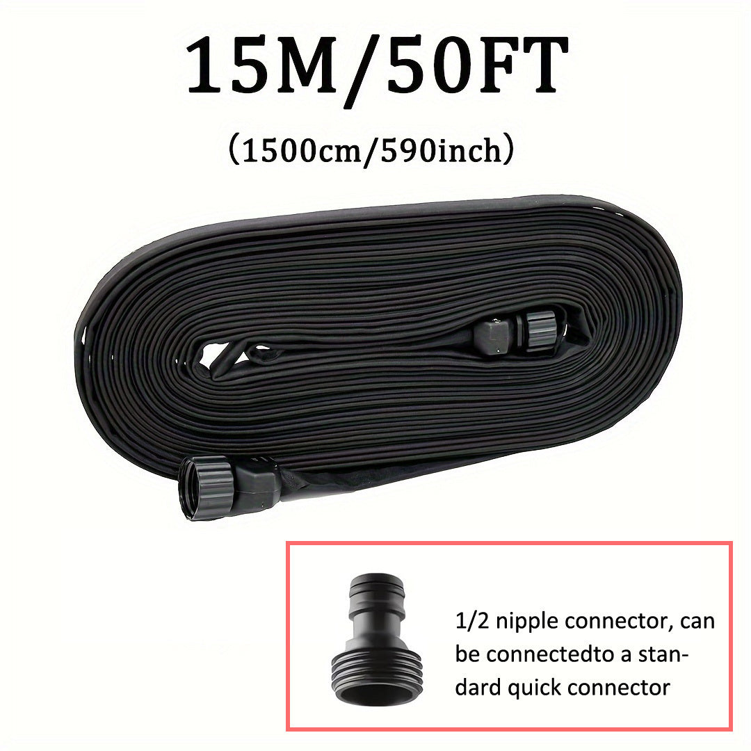 Устойчивый резиновый шланг для полива с соединителем 1/2 дюйма для садовых грядок, полива фундаментов и орошения газонов.