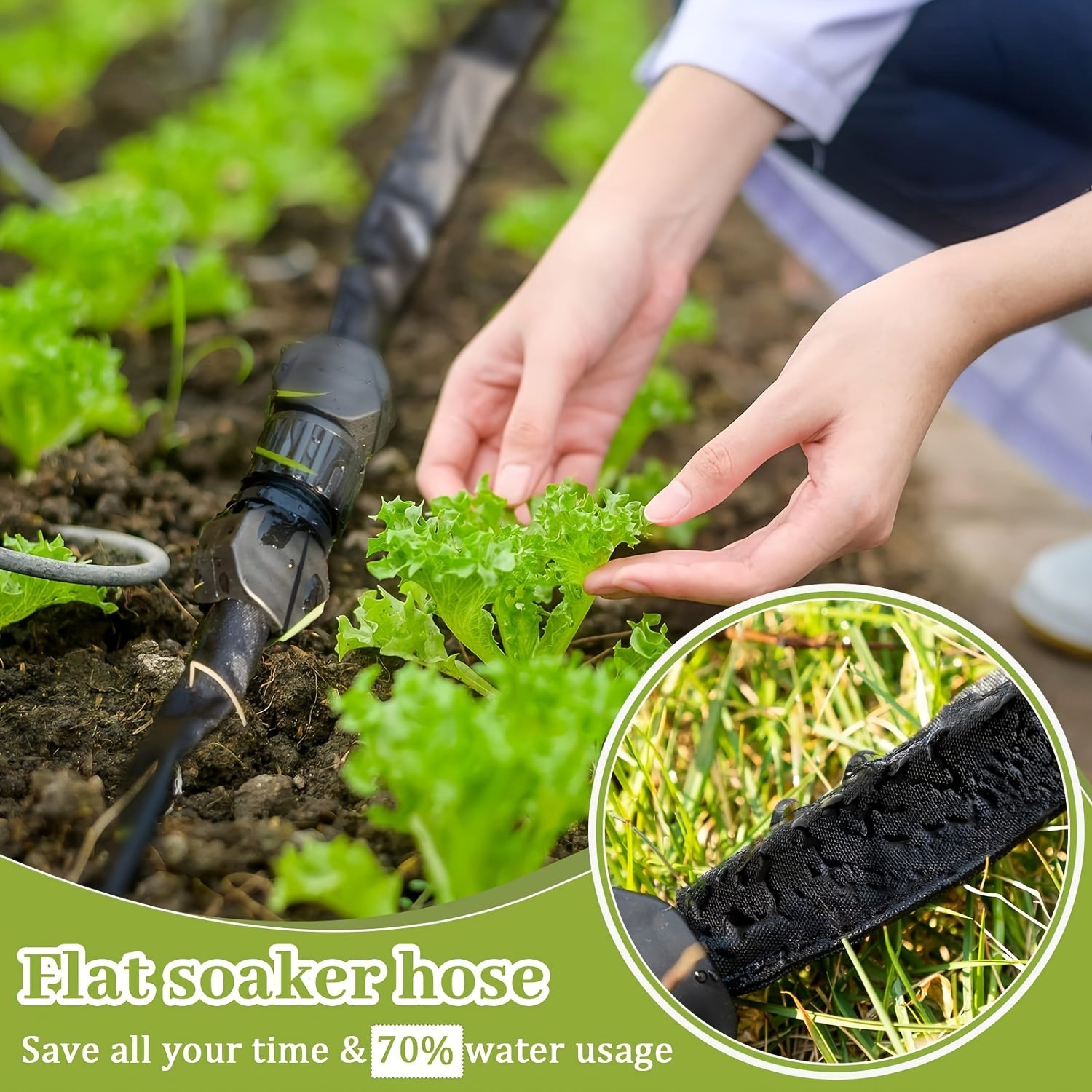 Устойчивый резиновый шланг для полива с соединителем 1/2 дюйма для садовых грядок, полива фундаментов и орошения газонов.