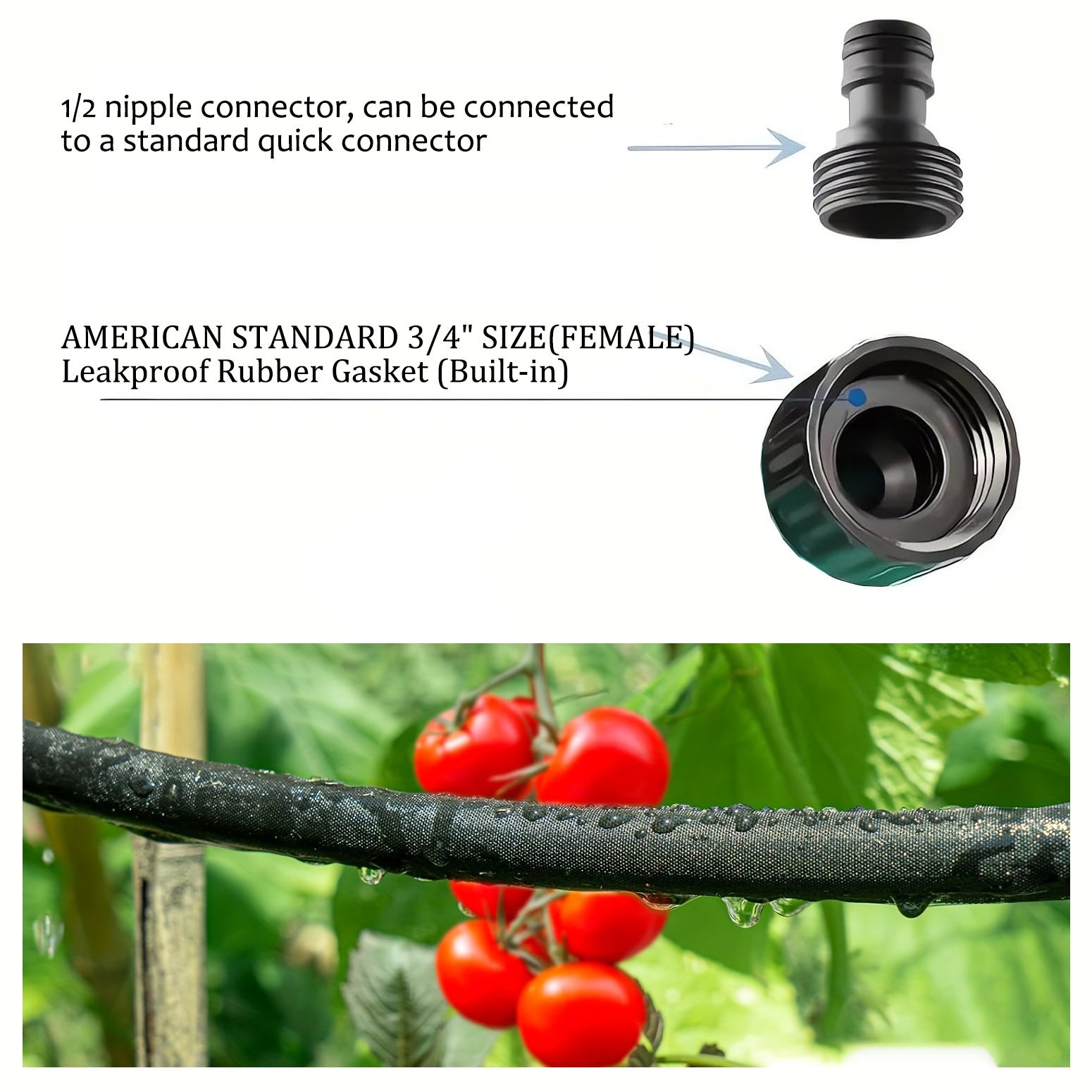 Устойчивый резиновый шланг для полива с соединителем 1/2 дюйма для садовых грядок, полива фундаментов и орошения газонов.
