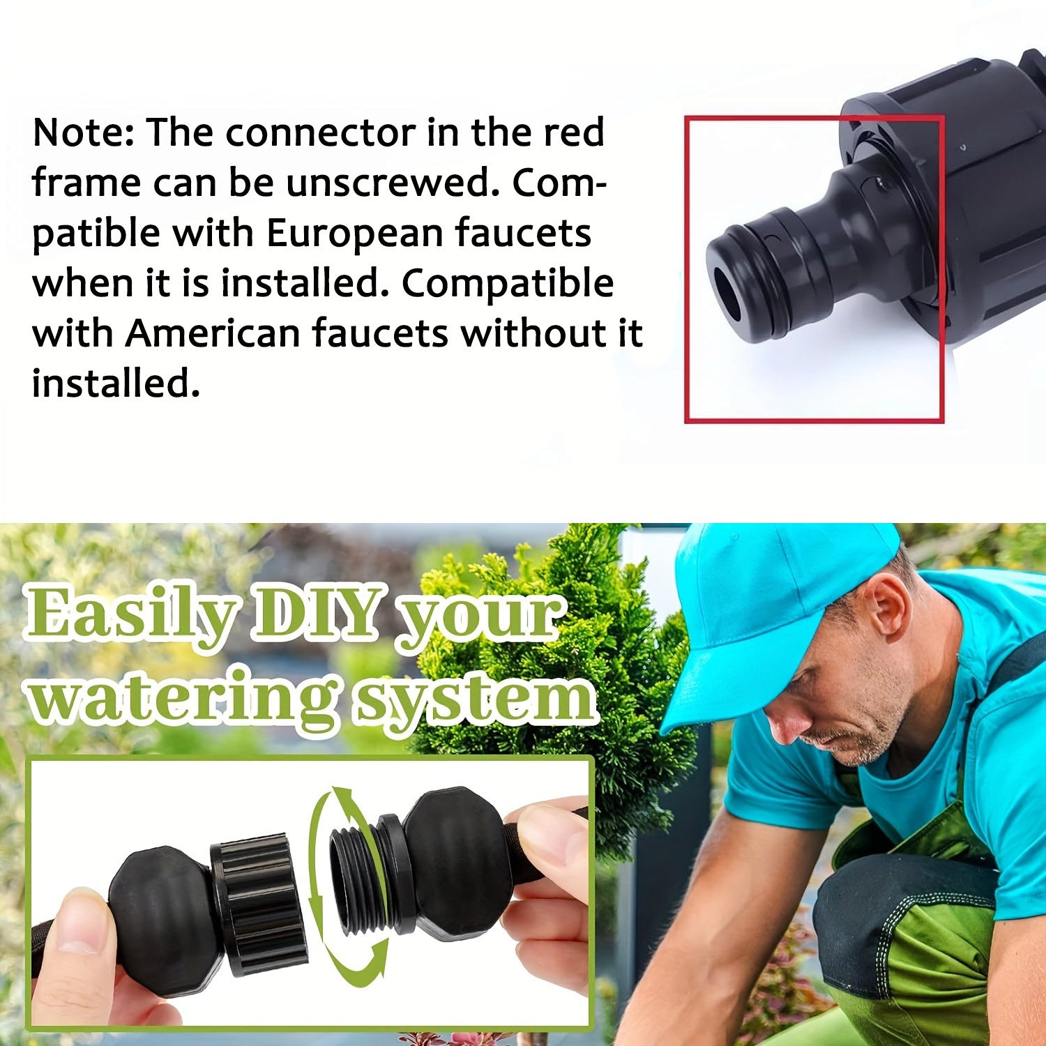 Устойчивый резиновый шланг для полива с соединителем 1/2 дюйма для садовых грядок, полива фундаментов и орошения газонов.