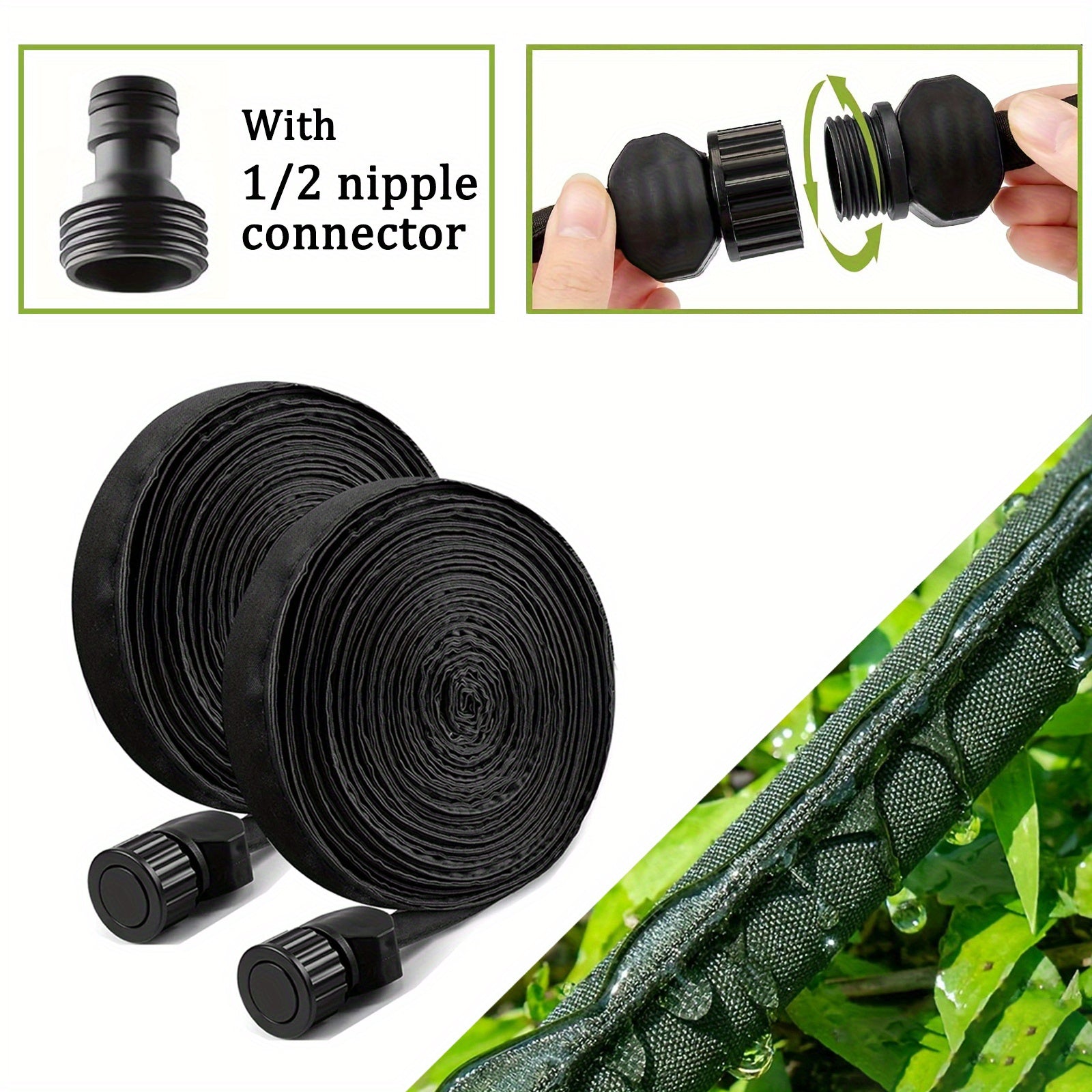 Устойчивый резиновый шланг для полива с соединителем 1/2 дюйма для садовых грядок, полива фундаментов и орошения газонов.
