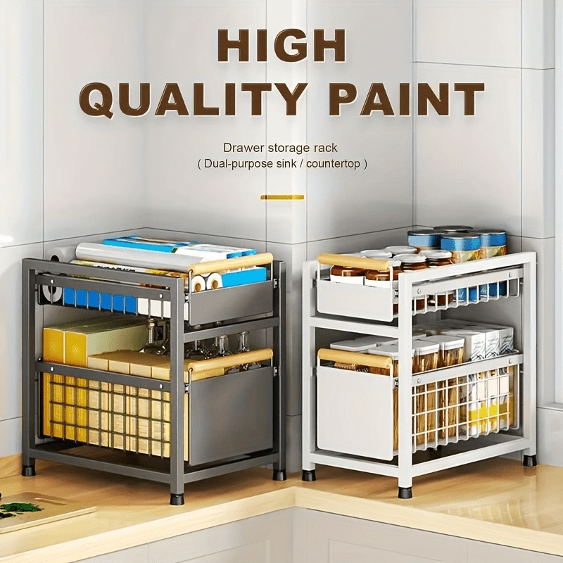 Two-Tier Under-Sink Storage Rack with Sliding Drawers for Spices and Utensils Kitchen Organizer