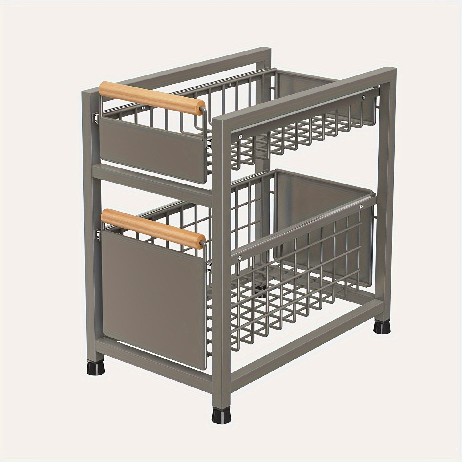 Estante de almacenamiento de dos niveles bajo el fregadero con cajones deslizantes para especias y utensilios organizador de cocina