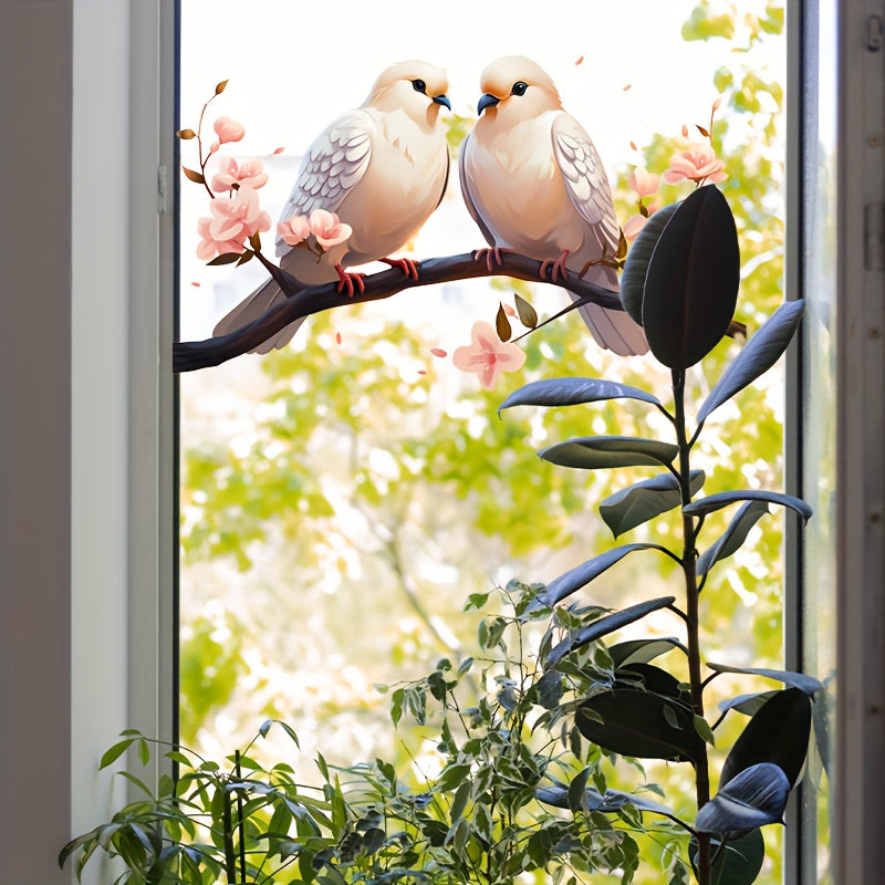 White Bird and Flower Branch Window Clings Decor for Bedrooms and Living Rooms