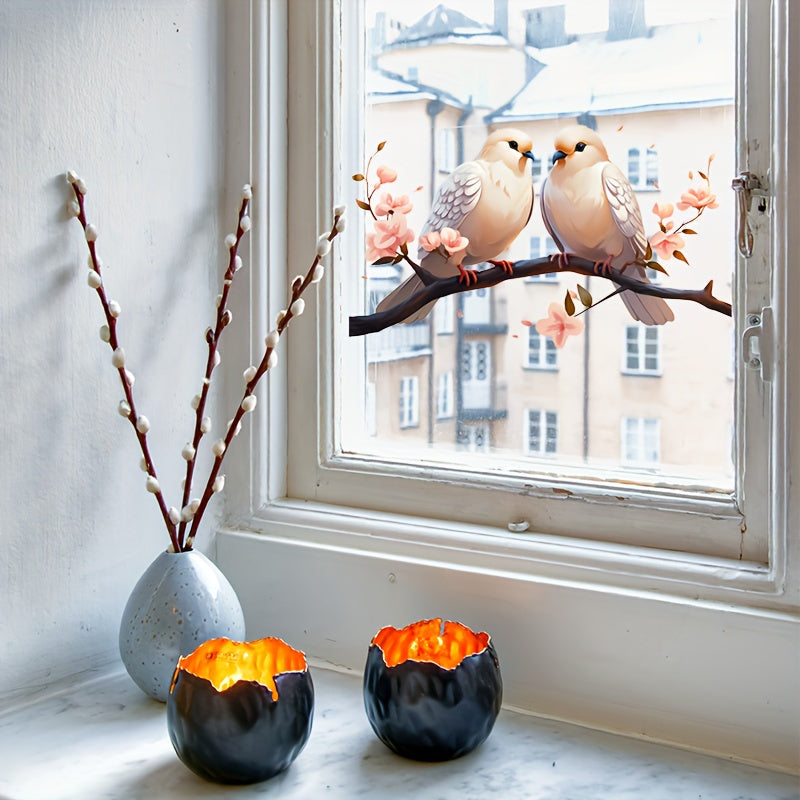 White Bird and Flower Branch Window Clings Decor for Bedrooms and Living Rooms