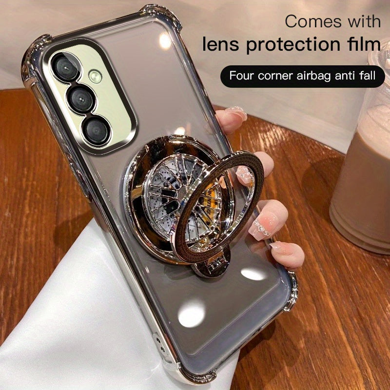 Galaxy A03-A55 va A73 seriyali mobil telefon qopqog'i uchun to'rt burchakli tushishdan himoya qiluvchi aylanuvchi gyro elektroplitalangan tutqich.
