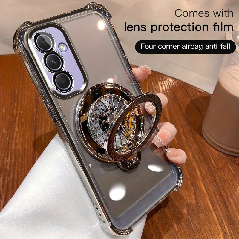 Galaxy A03-A55 va A73 seriyali mobil telefon qopqog'i uchun to'rt burchakli tushishdan himoya qiluvchi aylanuvchi gyro elektroplitalangan tutqich.