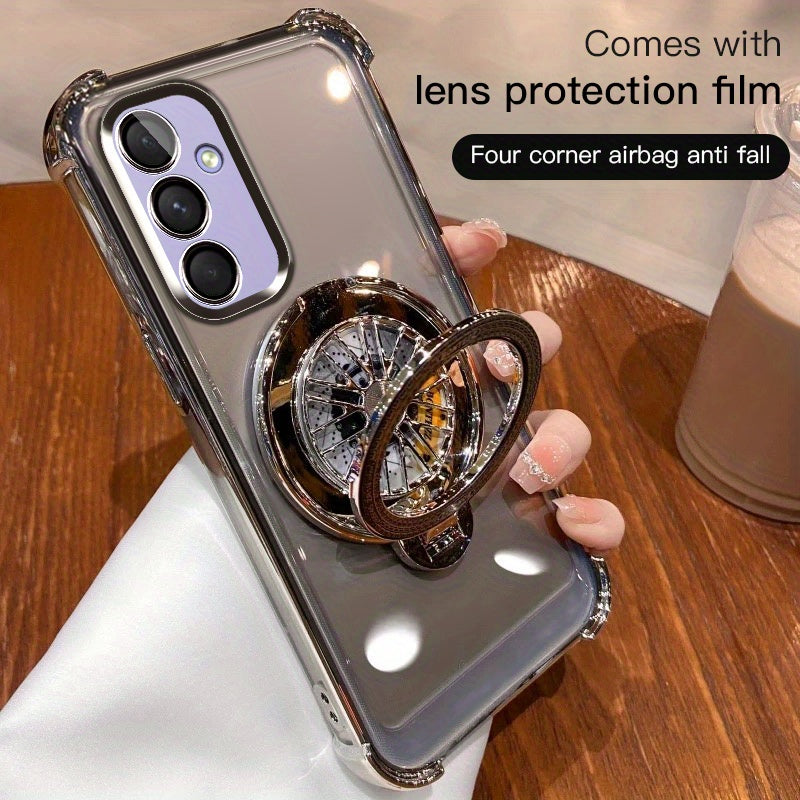 Galaxy A03-A55 va A73 seriyali mobil telefon qopqog'i uchun to'rt burchakli tushishdan himoya qiluvchi aylanuvchi gyro elektroplitalangan tutqich.