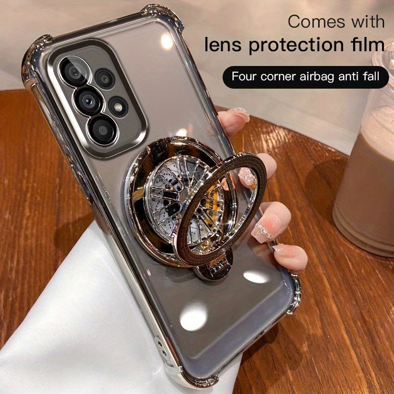 Galaxy A03-A55 va A73 seriyali mobil telefon qopqog'i uchun to'rt burchakli tushishdan himoya qiluvchi aylanuvchi gyro elektroplitalangan tutqich.