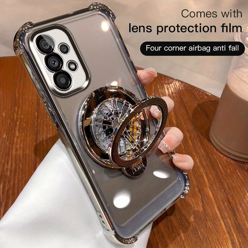 Galaxy A03-A55 va A73 seriyali mobil telefon qopqog'i uchun to'rt burchakli tushishdan himoya qiluvchi aylanuvchi gyro elektroplitalangan tutqich.