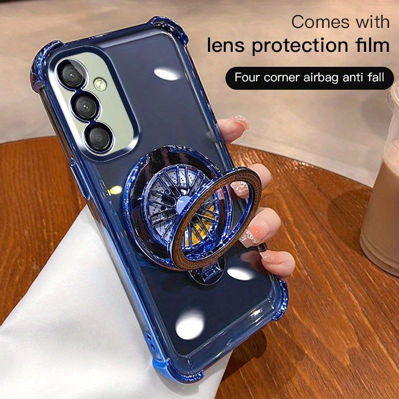 Galaxy A03-A55 va A73 seriyali mobil telefon qopqog'i uchun to'rt burchakli tushishdan himoya qiluvchi aylanuvchi gyro elektroplitalangan tutqich.