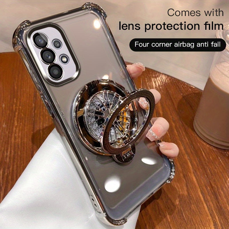 Galaxy A03-A55 va A73 seriyali mobil telefon qopqog'i uchun to'rt burchakli tushishdan himoya qiluvchi aylanuvchi gyro elektroplitalangan tutqich.