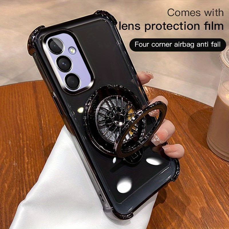 Galaxy A03-A55 va A73 seriyali mobil telefon qopqog'i uchun to'rt burchakli tushishdan himoya qiluvchi aylanuvchi gyro elektroplitalangan tutqich.