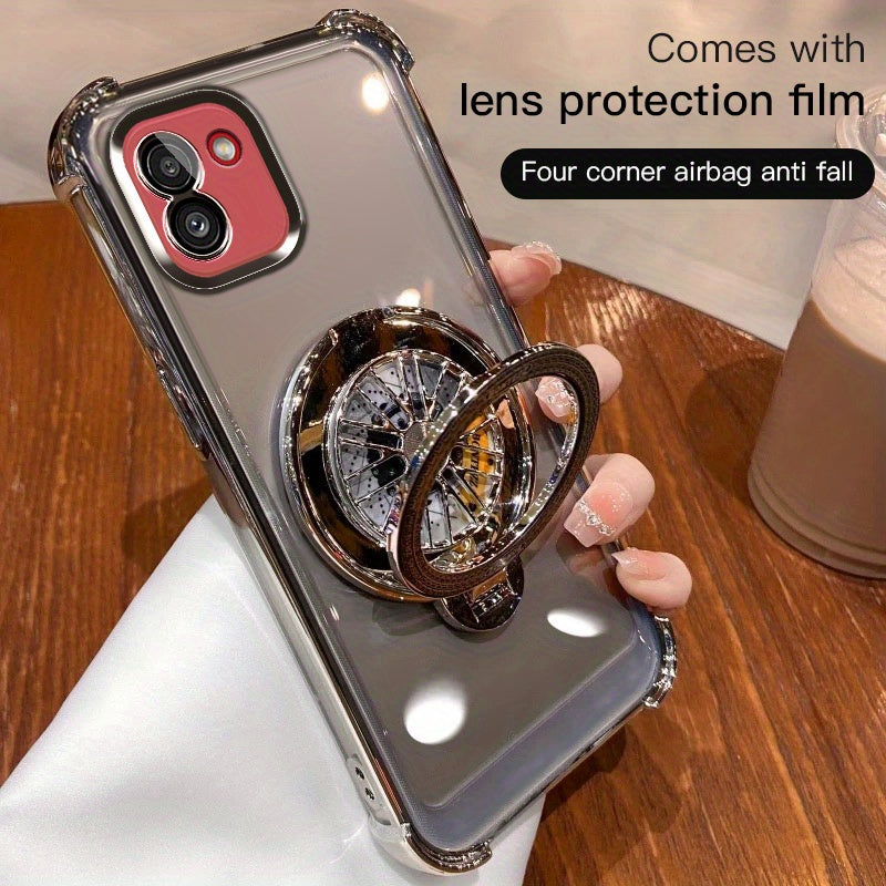 Galaxy A03-A55 va A73 seriyali mobil telefon qopqog'i uchun to'rt burchakli tushishdan himoya qiluvchi aylanuvchi gyro elektroplitalangan tutqich.