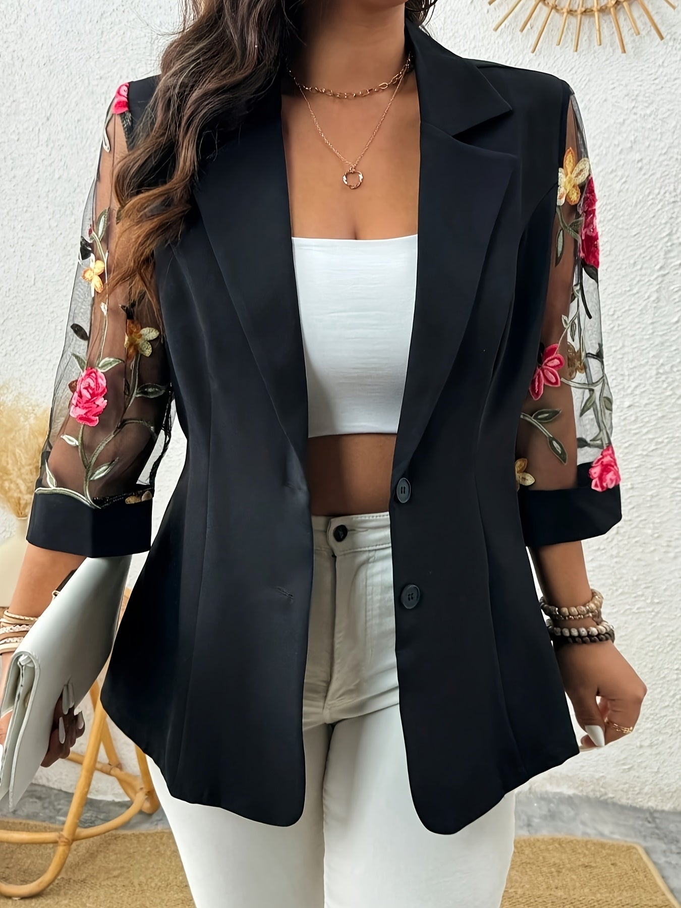 Plus Size Women's Embroidered Long Sleeve Suit for Daily Wear and Work