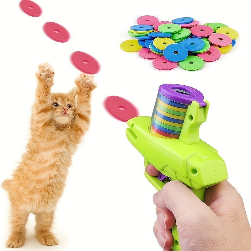 Juguete para gatos con discos voladores de colores, plástico duradero, lanzador interactivo para gatos, sin batería