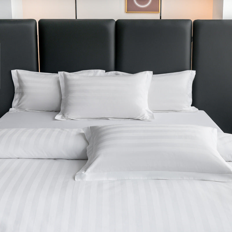 White Cotton Pillowcase with Striped Design, Soft, Easy Care, 40 TC