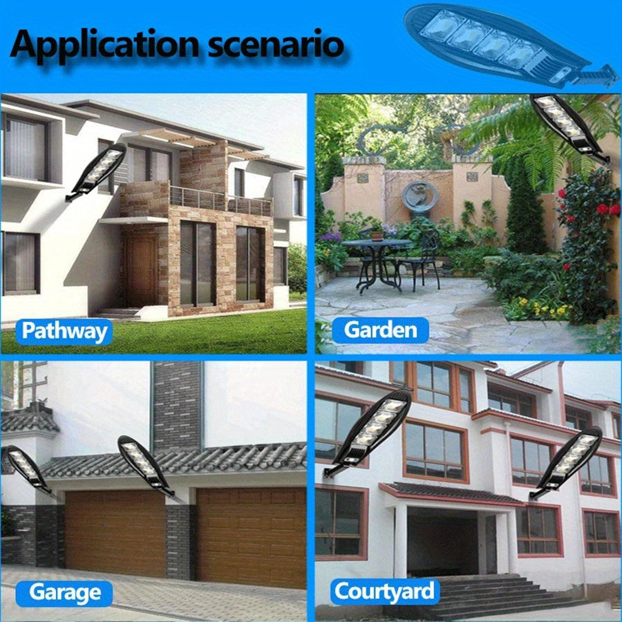 Solar-Powered LED Outdoor Street Light with Motion Sensor and Remote Control for Garden Yard Patio