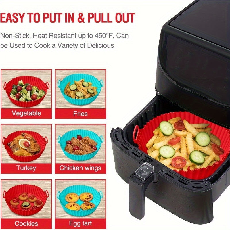 8-Inch Silicone Air Fryer Pan with Collapsible Design and High-Temperature Baking Liner